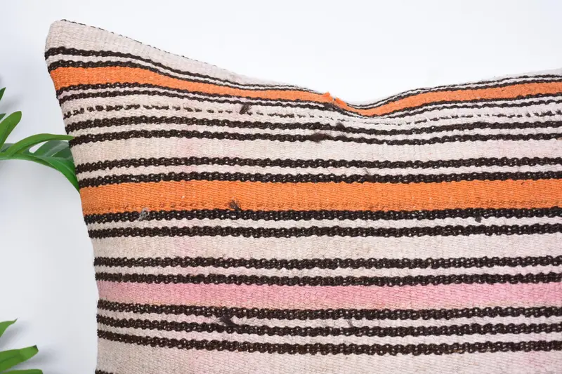 Ethnical Kilim Rug Pillow, Kilim Pillow Cover, Vintage Kilim Throw Pillow, 24x24 Orange Cushion, Cushion Case, Patio Pillow Case, Seat Pillow Sham - 2