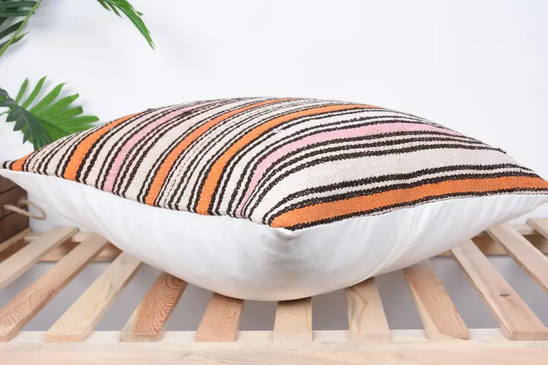 Ethnical Kilim Rug Pillow, Kilim Pillow Cover, Vintage Kilim Throw Pillow, 24x24 Orange Cushion, Cushion Case, Patio Pillow Case, Seat Pillow Sham - 6
