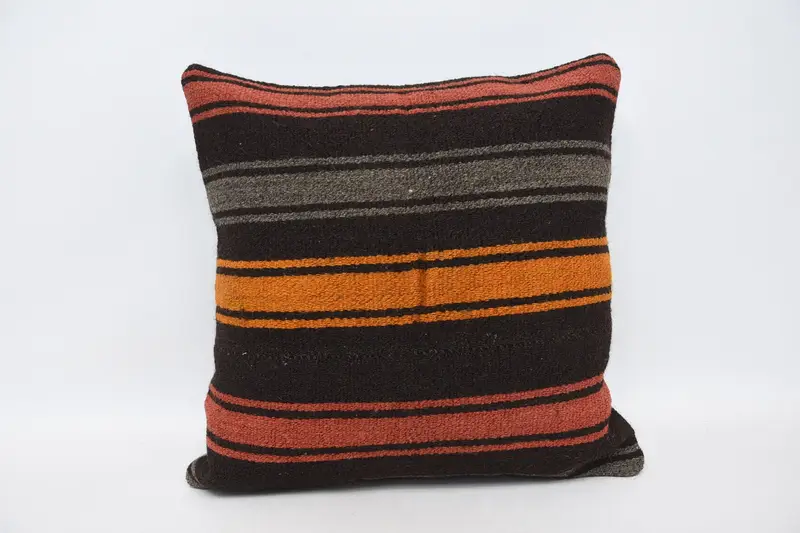 Funda de cojín turca cuadrada pequeña a rayas, funda de almohada de regalo marrón de 20x20 cm - 1