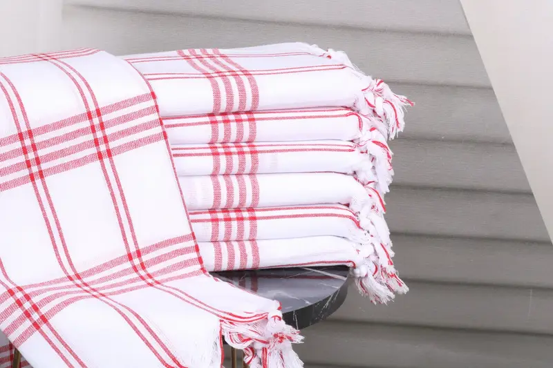 Gift Towel Striped Red-White Cotton Beach Towel, 32x67 Inches