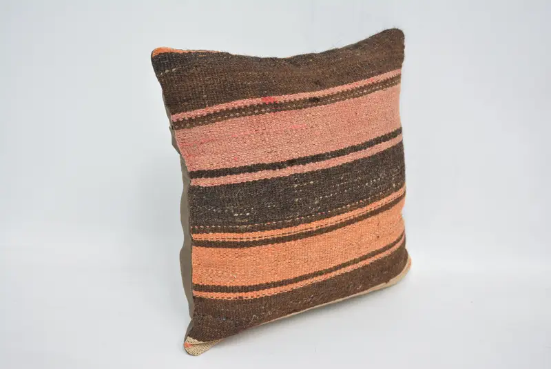 Brown & Pink Embroidered Pillow, 12x12 Inch Decorative Pillow - 3
