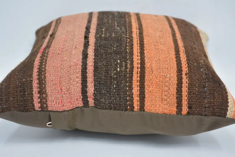 Brown & Pink Embroidered Pillow, 12x12 Inch Decorative Pillow - 5