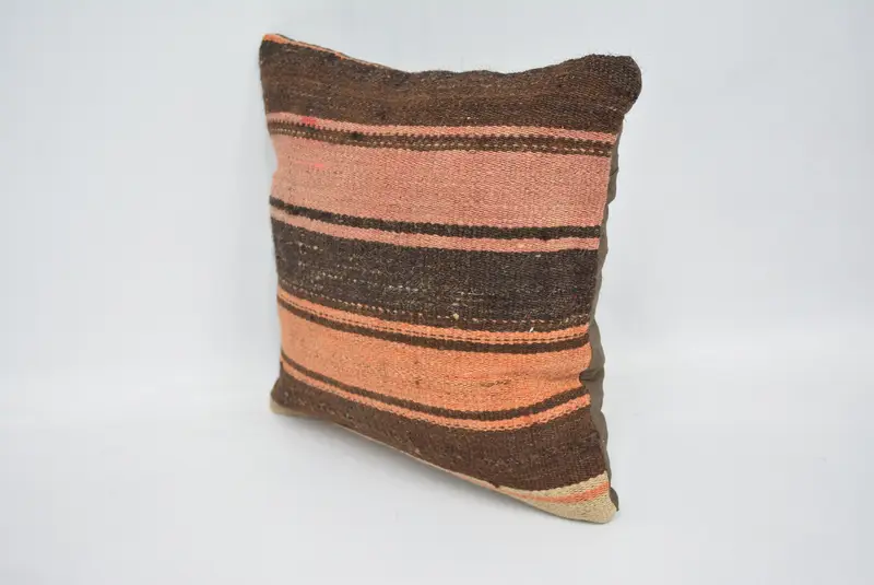 Brown & Pink Embroidered Pillow, 12x12 Inch Decorative Pillow - 4