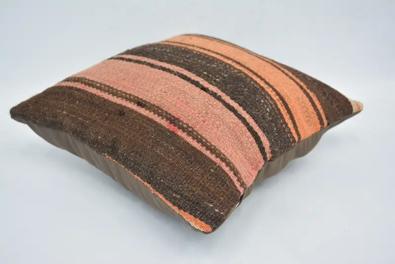 Brown & Pink Embroidered Pillow, 12x12 Inch Decorative Pillow - 6