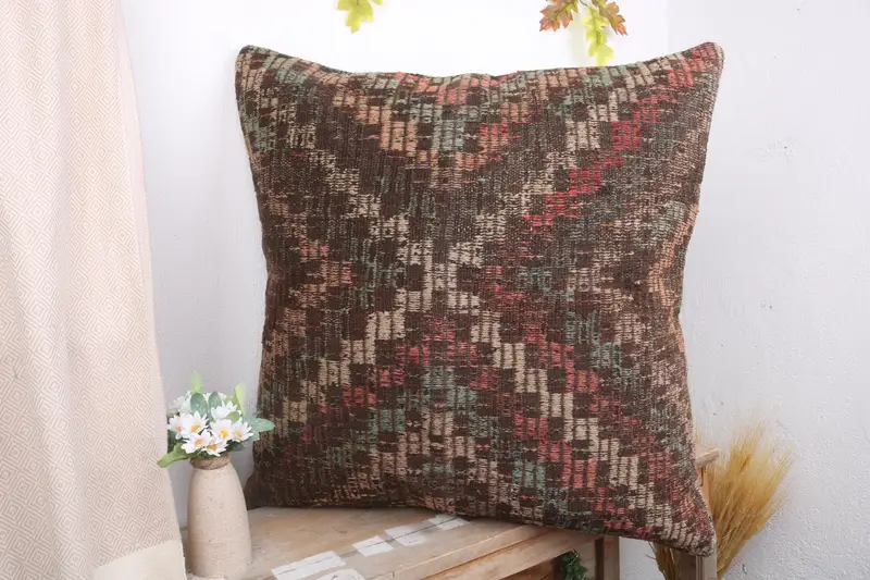 Ikat Cushion, Kilim Cushion Sham, 28x28 Red Pillow Sham, Handwoven Pillow Cover Pillow, Home Decor Pillow, Vintage Kilim Pillow, Pillow - 4