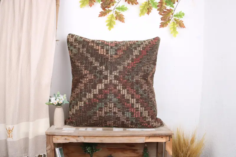 Ikat Cushion, Kilim Cushion Sham, 28x28 Red Pillow Sham, Handwoven Pillow Cover Pillow, Home Decor Pillow, Vintage Kilim Pillow, Pillow - 1