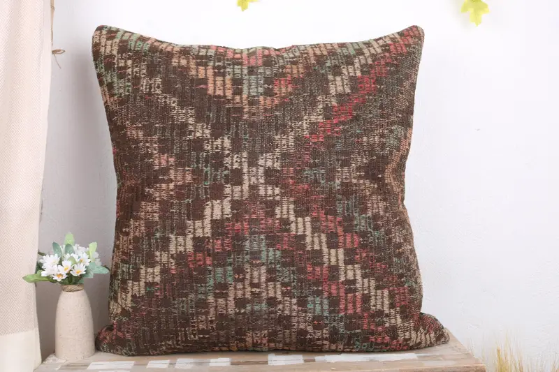 Ikat Cushion, Kilim Cushion Sham, 28x28 Red Pillow Sham, Handwoven Pillow Cover Pillow, Home Decor Pillow, Vintage Kilim Pillow, Pillow - 2