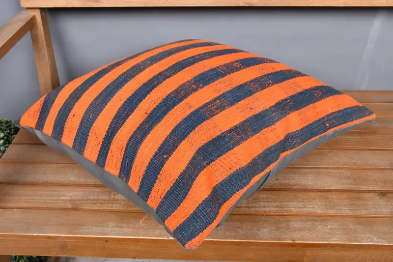 Knitted Pillow Sham, 20x20 Orange Cushion Cover, Traditional Pillow Case, Pillow Case, Pillow for Couch, Kilim Cushion Sham, Turkish Kilim Pillow - 2