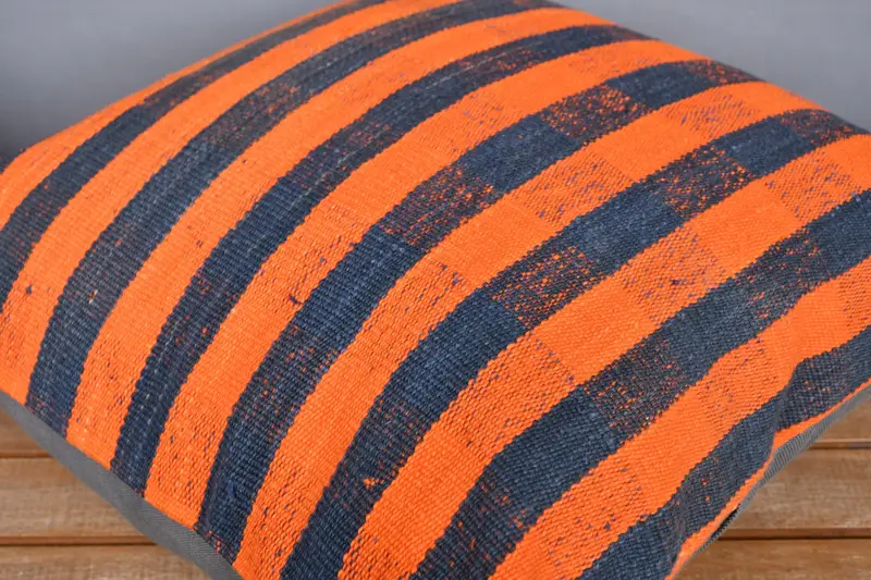 Knitted Pillow Sham, 20x20 Orange Cushion Cover, Traditional Pillow Case, Pillow Case, Pillow for Couch, Kilim Cushion Sham, Turkish Kilim Pillow - 3