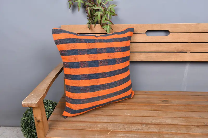 Knitted Pillow Sham, 20x20 Orange Cushion Cover, Traditional Pillow Case, Pillow Case, Pillow for Couch, Kilim Cushion Sham, Turkish Kilim Pillow - 1