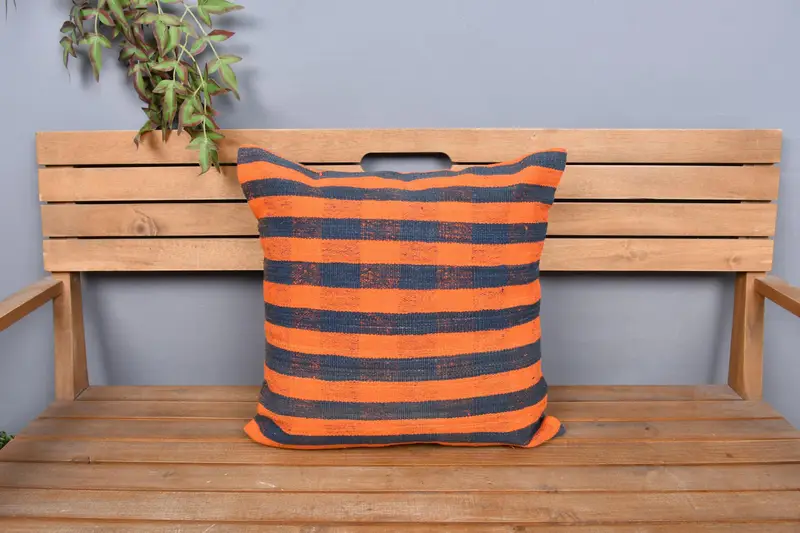 Knitted Pillow Sham, 20x20 Orange Cushion Cover, Traditional Pillow Case, Pillow Case, Pillow for Couch, Kilim Cushion Sham, Turkish Kilim Pillow - 6