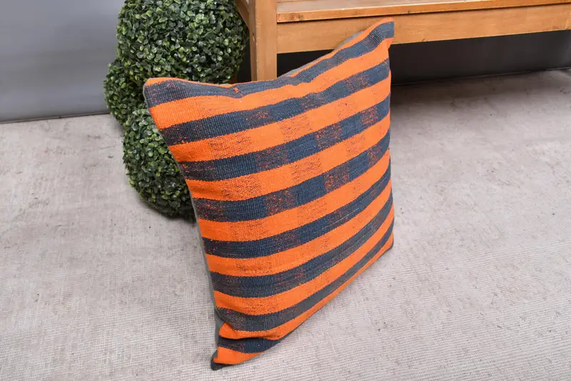 Knitted Pillow Sham, 20x20 Orange Cushion Cover, Traditional Pillow Case, Pillow Case, Pillow for Couch, Kilim Cushion Sham, Turkish Kilim Pillow - 7