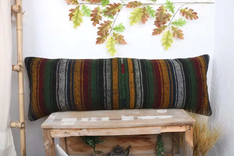 Handmade Pillow Sham, Ethnical Kilim Rug Pillow, Sofa Pillow, 16x48 Brown Cushion, Pillow Case, Vintage Kilim Throw Pillow, Boho Pillow - 1