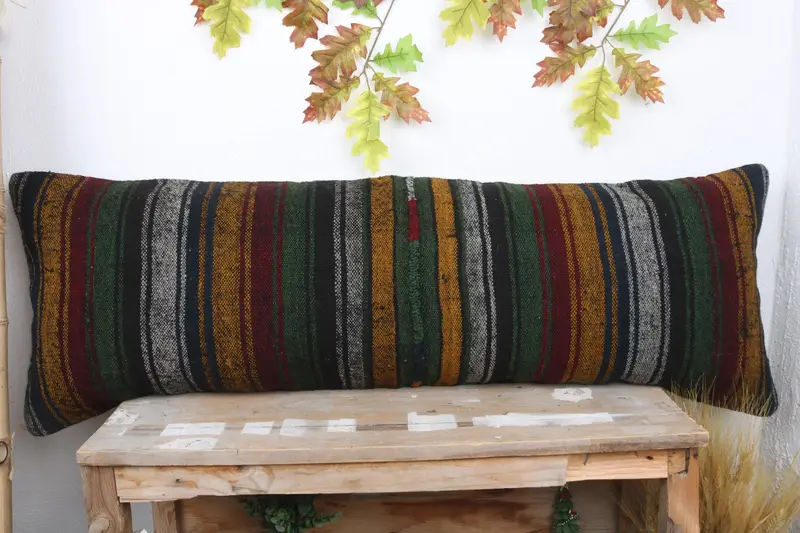 Handmade Pillow Sham, Ethnical Kilim Rug Pillow, Sofa Pillow, 16x48 Brown Cushion, Pillow Case, Vintage Kilim Throw Pillow, Boho Pillow - 2