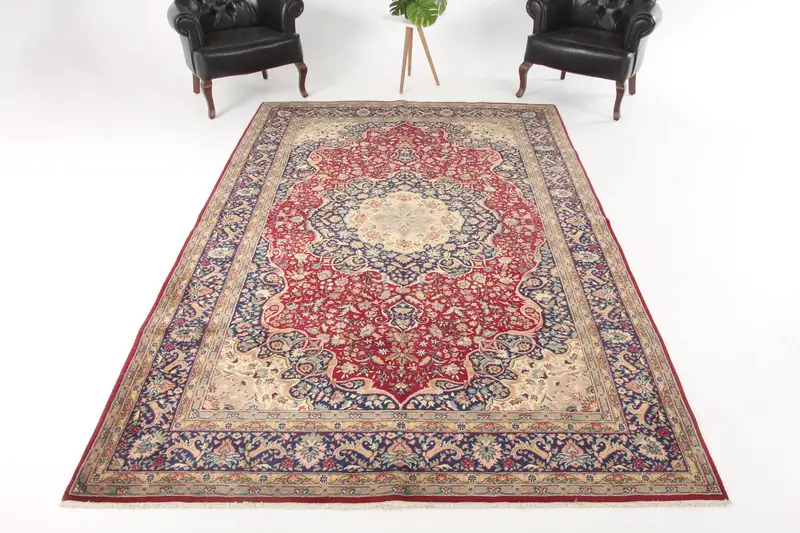 Turkish Vintage Rug, 6.5x10.4 ft Oushak Rug, Red Solid Wool Rug - 1