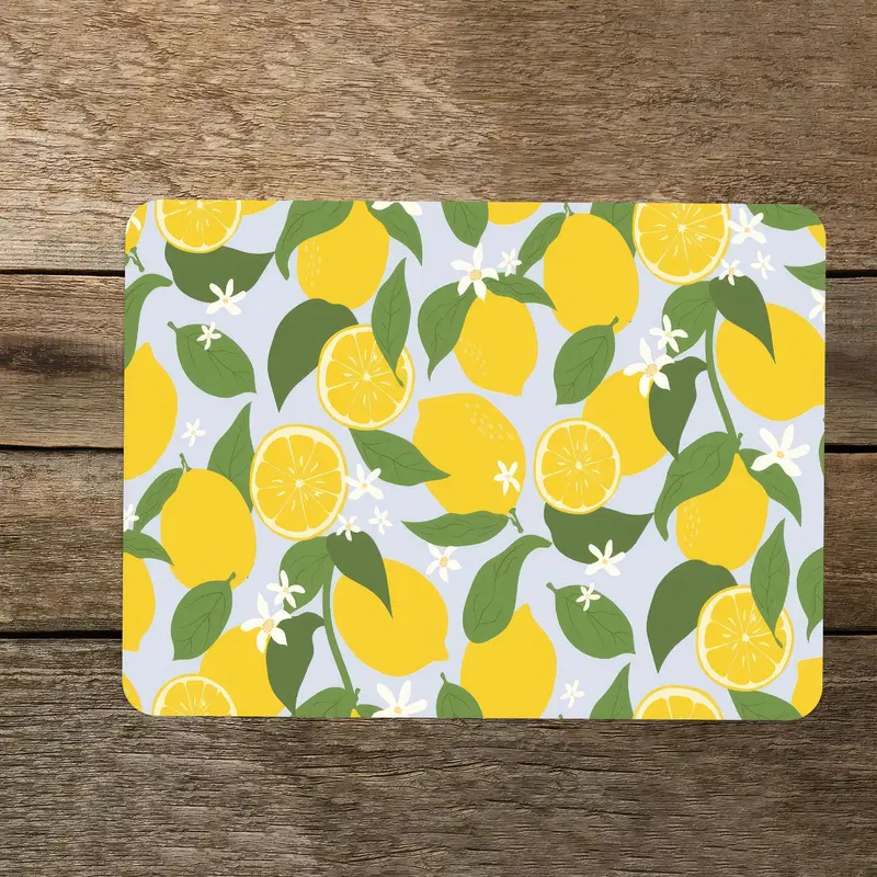 Lemon Pattern Glass Cutting Board, Yellow, Kitchen Essential