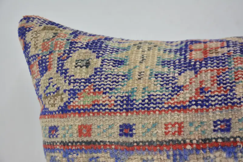 Home Decor Pillow, Handwoven Pillow Cover Pillow Case, Kilim Cushion Sham, Ethnical Kilim Rug Pillow, Cushion, 20x28 Blue Cushion Cover - 2