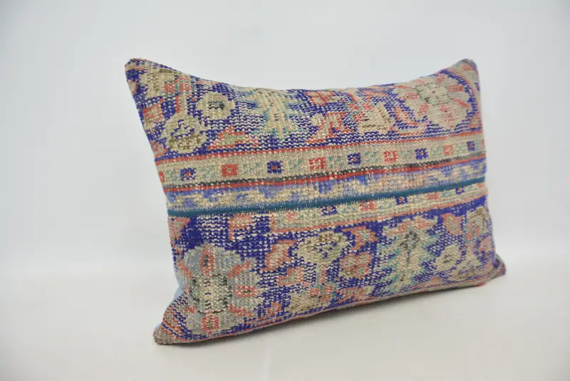 Home Decor Pillow, Handwoven Pillow Cover Pillow Case, Kilim Cushion Sham, Ethnical Kilim Rug Pillow, Cushion, 20x28 Blue Cushion Cover - 3