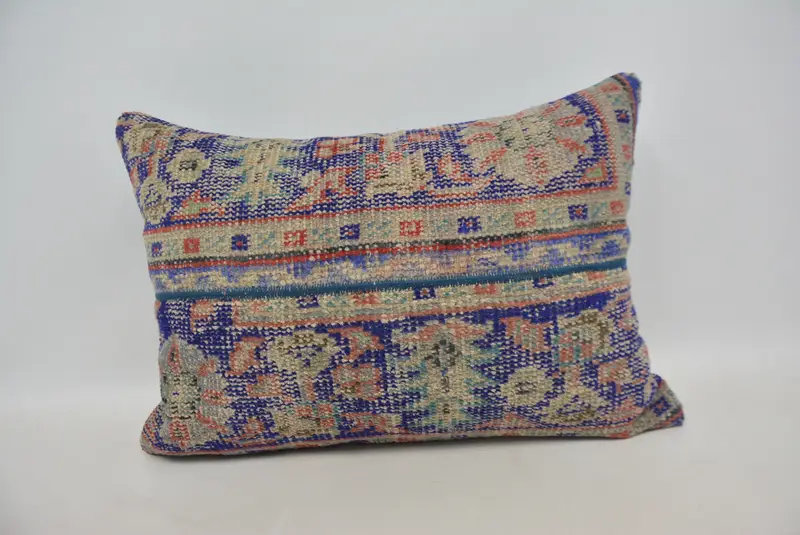 Home Decor Pillow, Handwoven Pillow Cover Pillow Case, Kilim Cushion Sham, Ethnical Kilim Rug Pillow, Cushion, 20x28 Blue Cushion Cover - 1