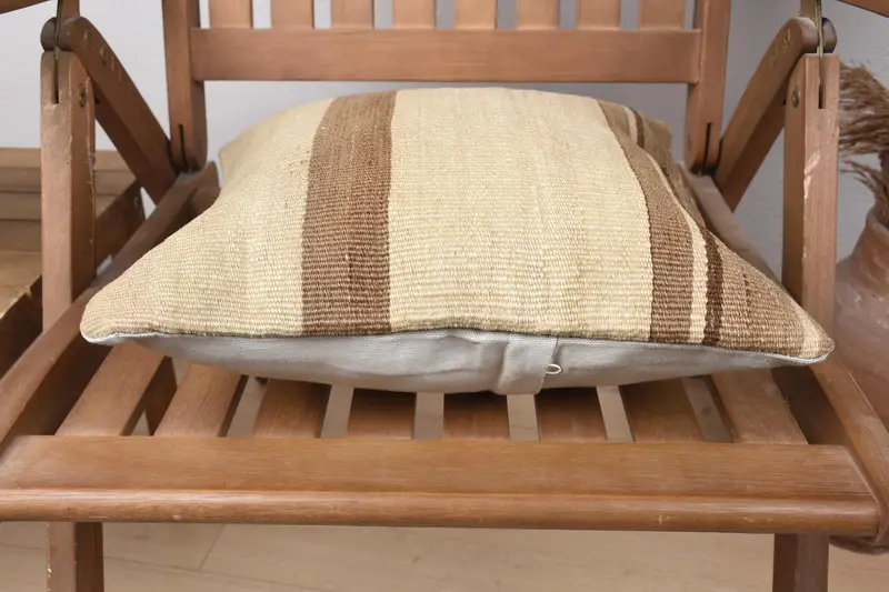 Turkish Pillow, Designer Throw Pillow Sham, 14x14 Beige Cushion Case, Home Decor Pillow, Ethnical Kilim Rug Pillow, Pillow Cover - 5