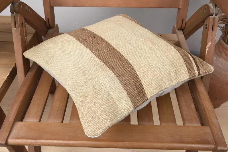 Turkish Pillow, Designer Throw Pillow Sham, 14x14 Beige Cushion Case, Home Decor Pillow, Ethnical Kilim Rug Pillow, Pillow Cover - 4