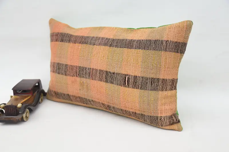 Vintage Kilim Throw Pillow, Pillow for Couch, Pillow Sham, 12x20 Orange Pillow Case, Tribal Cushion Case, Turkish Kilim Pillow - 3