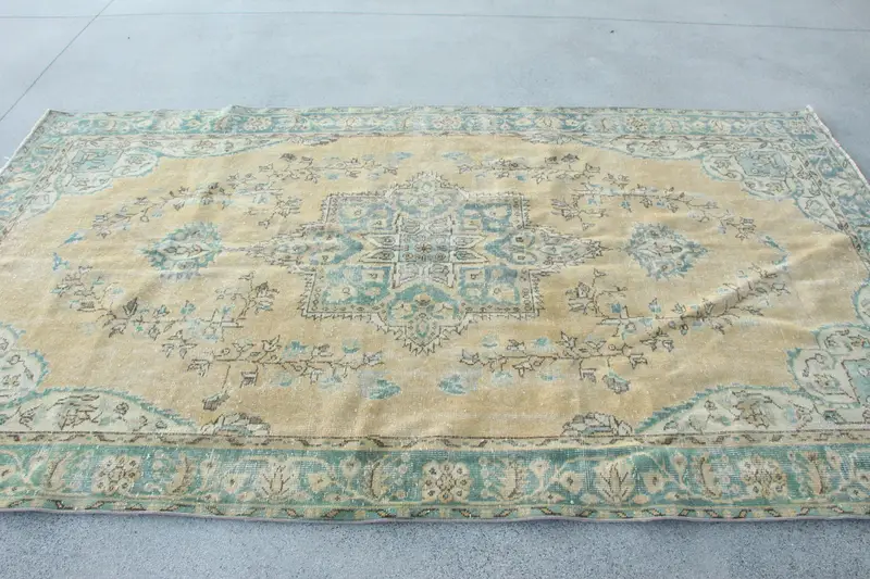 5.6x9.8 ft Halı, Türk Vintage Büyük Halı, Mavi Yün Halı