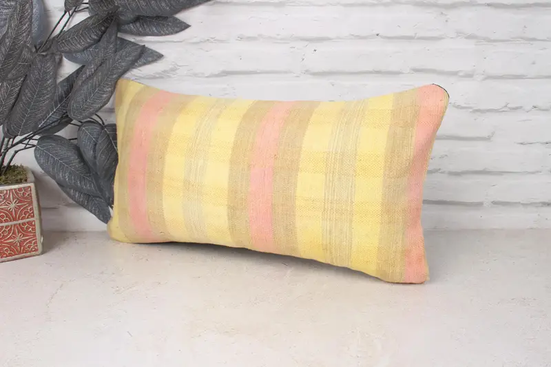 Boho Pillow, Pillow, Gift Pillow, Handmade Throw Cushion Cover, 10x20 Yellow Cushion Case, Vintage Kilim Throw Pillow, Turkish Bench Cushion Case - 4