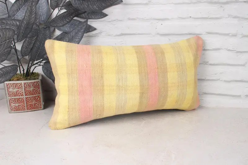 Boho Pillow, Pillow, Gift Pillow, Handmade Throw Cushion Cover, 10x20 Yellow Cushion Case, Vintage Kilim Throw Pillow, Turkish Bench Cushion Case - 3