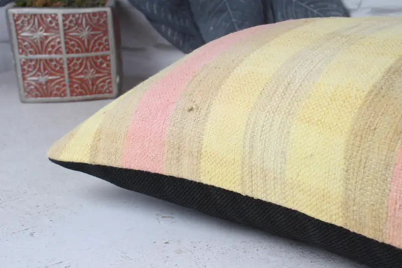 Boho Pillow, Pillow, Gift Pillow, Handmade Throw Cushion Cover, 10x20 Yellow Cushion Case, Vintage Kilim Throw Pillow, Turkish Bench Cushion Case - 6