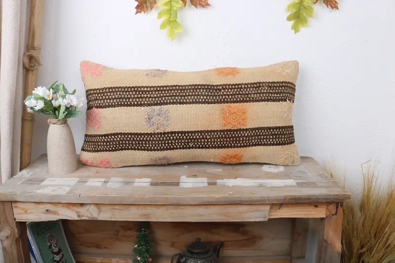 12x24 Beige Pillow Case, Kilim Cushion Sham, Kilim Pillow, Pillow Sham, Comfy Throw Pillow Sham, Interior Designer Pillow - 1