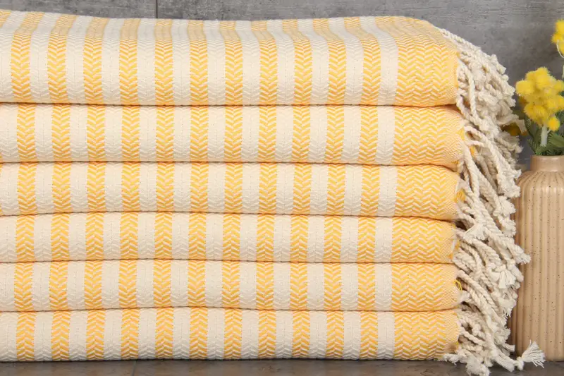 Turkish Beach Towel Monogram Dark Yellow Chevron, 40x71 Inches