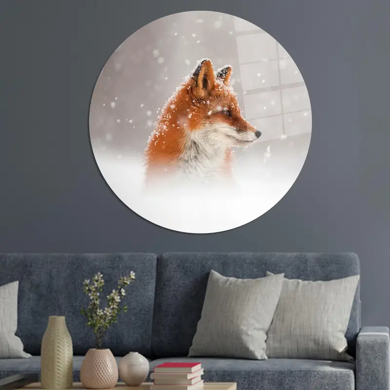 Trendy Cute Fox Printed Glass: Elegant Winter Landscape Design