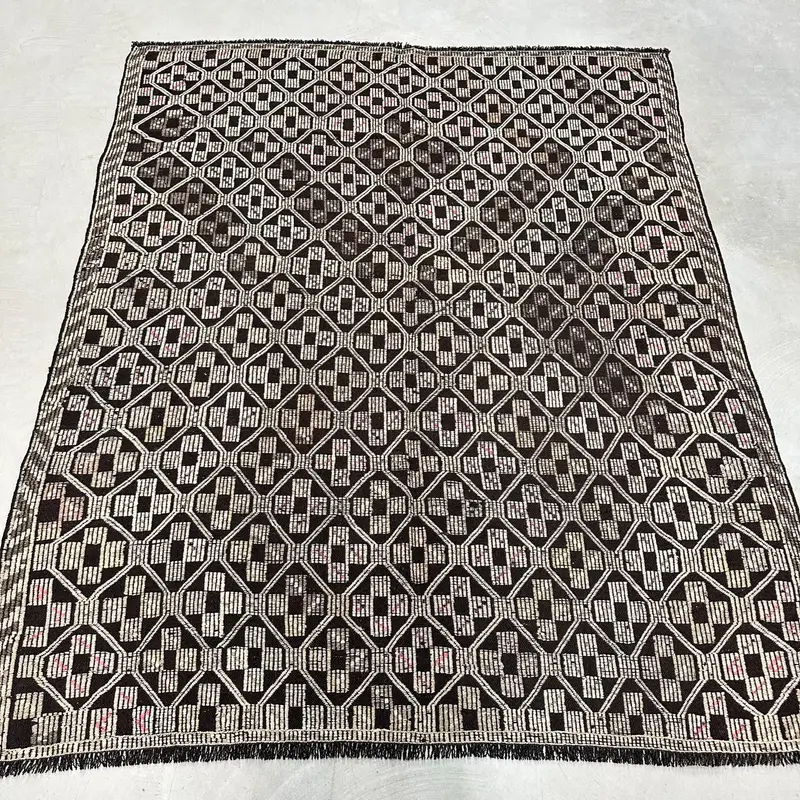 Kahverengi & Bej Kareli Halı, 5,7x6,8 ft Zarif Döşeme