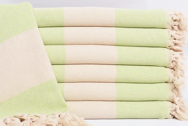 Light Green Diamond Turkish Bath Towel, Organic Cotton, 70x40 Inches