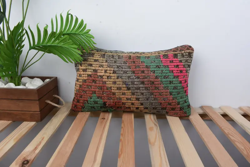 Throw Kilim Pillow, 12x20 Red Pillow Case, Outdoor Pillow Cover, Kilim Pillow Cover, Pillow Case, Outdoor Throw Cushion Case, Pillow for Couch - 1