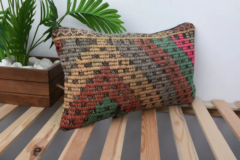 Throw Kilim Pillow, 12x20 Red Pillow Case, Outdoor Pillow Cover, Kilim Pillow Cover, Pillow Case, Outdoor Throw Cushion Case, Pillow for Couch - 4