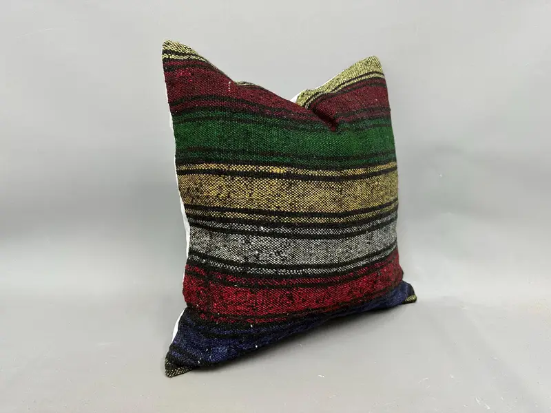 Bed Cushion Cover, Turkish Rugs Cushion Case, Ethnical Kilim Rug Pillow, 20x20 Green Cushion, Boho Pillow, Armchair Cushion, Cushion, Turkish Pillow - 2