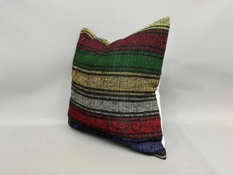 Bed Cushion Cover, Turkish Rugs Cushion Case, Ethnical Kilim Rug Pillow, 20x20 Green Cushion, Boho Pillow, Armchair Cushion, Cushion, Turkish Pillow - 3