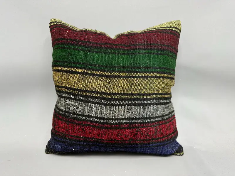 Bed Cushion Cover, Turkish Rugs Cushion Case, Ethnical Kilim Rug Pillow, 20x20 Green Cushion, Boho Pillow, Armchair Cushion, Cushion, Turkish Pillow - 4