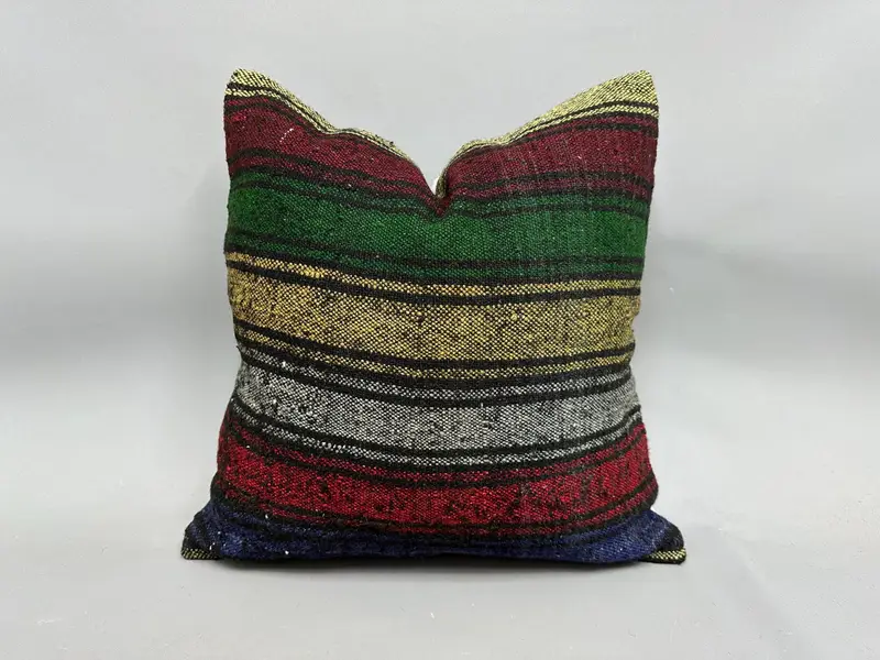 Bed Cushion Cover, Turkish Rugs Cushion Case, Ethnical Kilim Rug Pillow, 20x20 Green Cushion, Boho Pillow, Armchair Cushion, Cushion, Turkish Pillow - 1