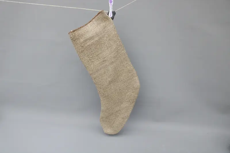 Beige Christmas Stocking with White Ornaments, Festive Holiday Decor