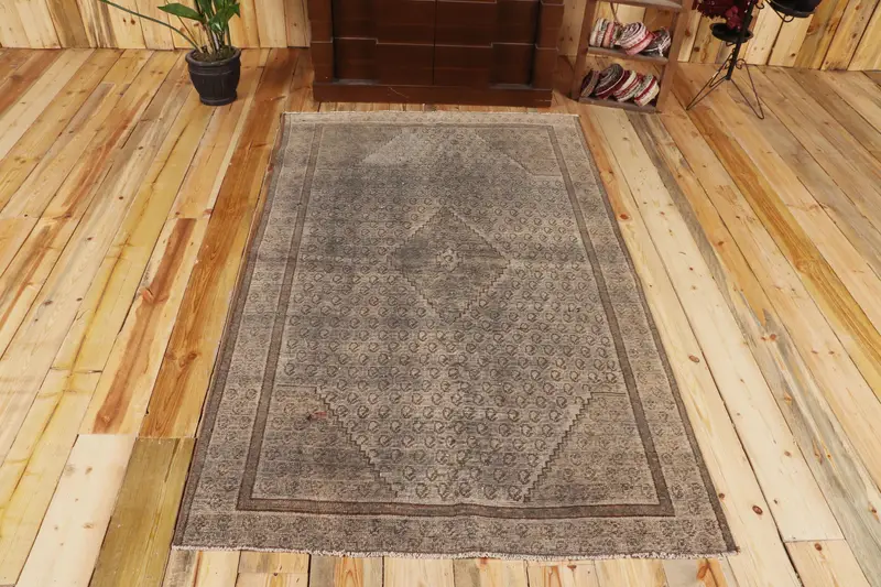 Vintage Turkish Rug, 3.8x6.3 ft Accent Rug, Brown Gray Floral Rug - 1