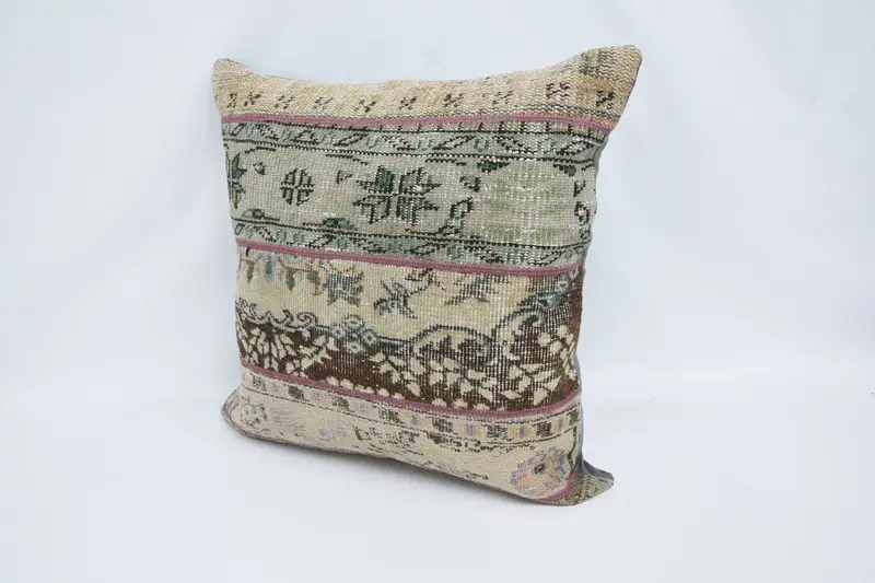 Throw Kilim Pillow, One Of A Kind Cushion, Kilim Cushion Sham, 28x28 Beige Pillow, Turkish Pillow, Pillow, Cotton Cushion Cover - 4
