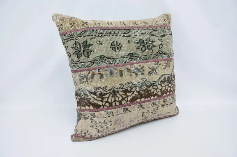 Throw Kilim Pillow, One Of A Kind Cushion, Kilim Cushion Sham, 28x28 Beige Pillow, Turkish Pillow, Pillow, Cotton Cushion Cover - 3
