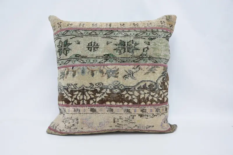 Throw Kilim Pillow, One Of A Kind Cushion, Kilim Cushion Sham, 28x28 Beige Pillow, Turkish Pillow, Pillow, Cotton Cushion Cover - 1