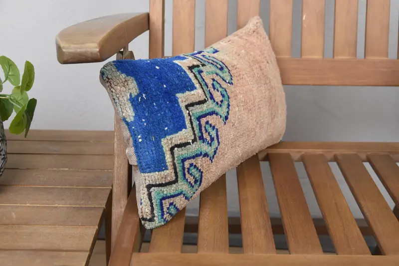 Pattern Throw Pillow, Pillow, 8x16 Blue Pillow Sham, Vintage Kilim Pillow, Vintage Throw Pillow, Boho Pillow, Pillow for Couch - 2