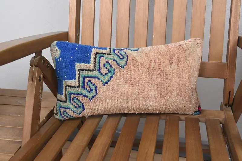 Pattern Throw Pillow, Pillow, 8x16 Blue Pillow Sham, Vintage Kilim Pillow, Vintage Throw Pillow, Boho Pillow, Pillow for Couch - 1