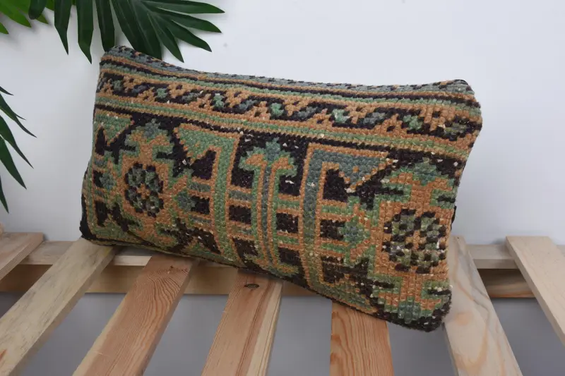 8x16 Blue Cushion, Boho Pillow, Ottoman Cushion, Handwoven Cushion Case, Turkish Pillow, Kilim Cushion Sham, Pillow, Bolster Throw Cushion Case - 5