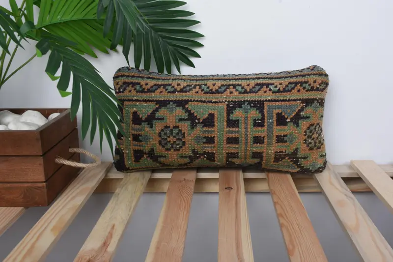 8x16 Blue Cushion, Boho Pillow, Ottoman Cushion, Handwoven Cushion Case, Turkish Pillow, Kilim Cushion Sham, Pillow, Bolster Throw Cushion Case - 1